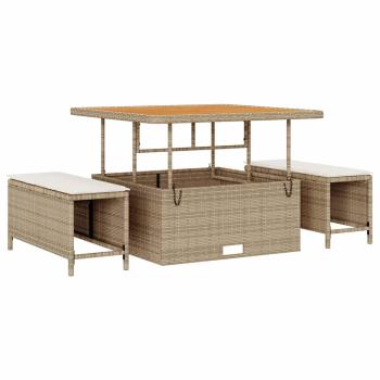 9-teiliges Garten-Sofa-Set mit Kissen, Beige, Poly-Rattan, Akazie