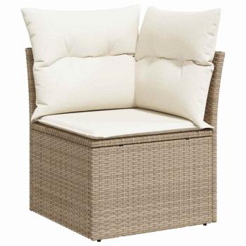 9-teiliges Garten-Sofa-Set mit Kissen, Beige, Poly-Rattan, Akazie