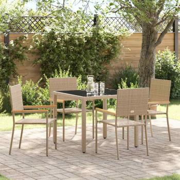 ARDEBO.de - 5-teiliges Garten Esstisch Set Beige Poly Rattan