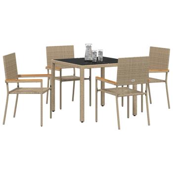 5-teiliges Garten Esstisch Set Beige Poly Rattan