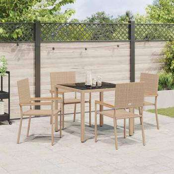 5-teiliges Garten Esstisch Set Beige Poly Rattan