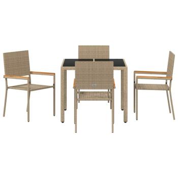 5-teiliges Garten Esstisch Set Beige Poly Rattan