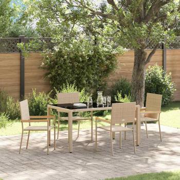 ARDEBO.de - 5-teiliges Garten Esszimmerset Beiger Poly Rattan