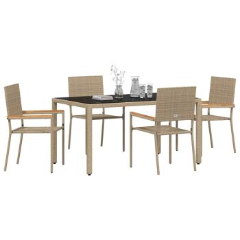 5-teiliges Garten Esszimmerset Beiger Poly Rattan