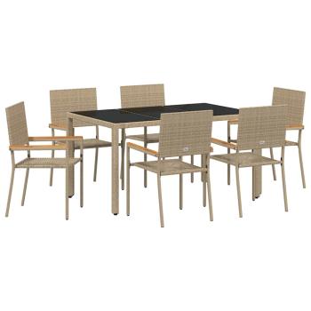 7-teiliges Gartentischset Beige Poly-Rattan