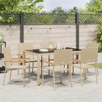 7-teiliges Gartentischset Beige Poly-Rattan