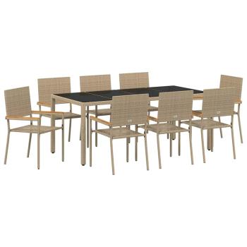 9-teilige Garten Essgruppe Beige Poly Rattan