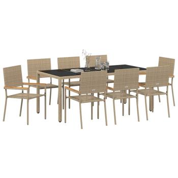 9-teilige Garten Essgruppe Beige Poly Rattan