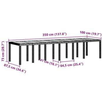 Gartentisch Hellgrau 350 x 100 x 74 cm Poly-Rattan
