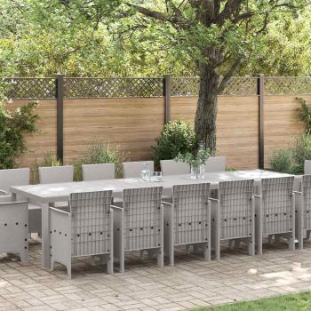 ARDEBO.de - Garten-Esstischset 15 pcs Hellgrau Groß Rattan, Metall