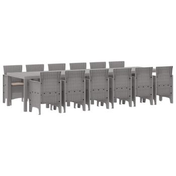 Garten Essgruppe 13 pcs Hellgrau 12-Sitzer Poly Rattan & Stahl