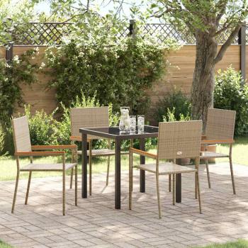ARDEBO.de - 5-teiliges Garten-Esszimmer-Set in Beige aus Poly-Rattan
