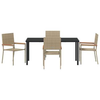 5-teiliges Garten-Esszimmer-Set in Beige aus Poly Rattan