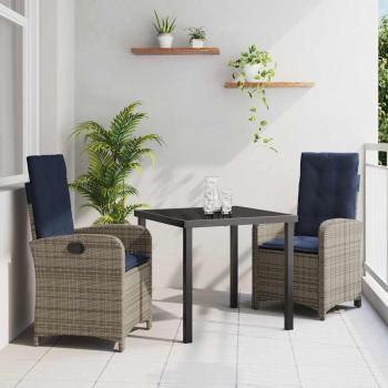 ARDEBO.de - 3-teiliges Esszimmer-Set für den Garten mit Kissen - Graues Poly-Rattan