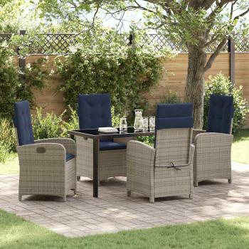 ARDEBO.de - 5-teiliges Garten-Esszimmer-Set mit Kissen aus grauem Poly Rattan