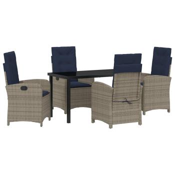 5-teiliges Garten-Esszimmer-Set mit Kissen aus grauem Poly Rattan