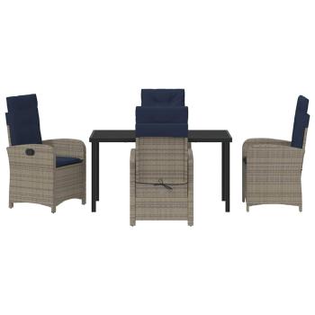 5-teiliges Garten-Esszimmer-Set mit Kissen aus grauem Poly Rattan