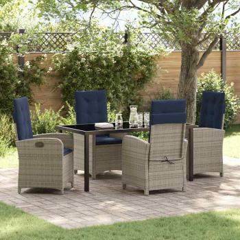 ARDEBO.de - 5-teiliges Garten-Esszimmer-Set mit Kissen aus grauem Poly-Rattan.