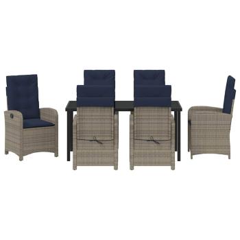 7-teiliges Garten-Esszimmer-Set aus grauem Poly-Rattan mit Kissen