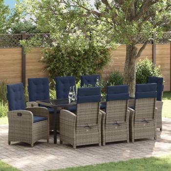 ARDEBO.de - Garten Essgruppe mit Kissen 9 pcs Grau Poly-Rattan