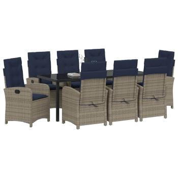 Garten Essgruppe mit Kissen 9 pcs Grau Poly-Rattan