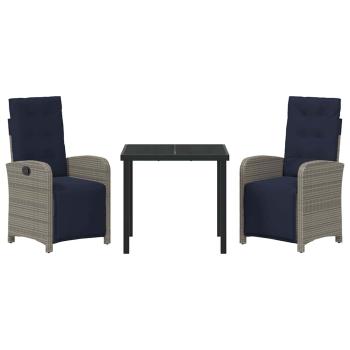 3-teiliges Esszimmerset für den Garten aus grauem Poly-Rattan