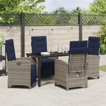 5-teiliges Garten-Esszimmer-Set aus grauem Poly-Rattan.