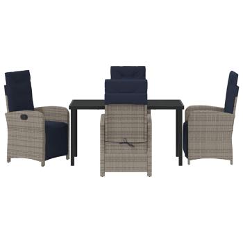 5-teiliges Garten-Esszimmer-Set aus grauem Poly-Rattan.