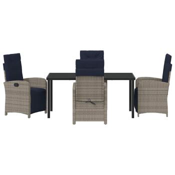 5-teiliges Garten-Ess-Set in Grau aus Poly-Rattan