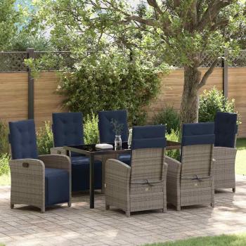 ARDEBO.de - 7-teiliges Garten-Esszimmer-Set aus grauem Poly-Rattan