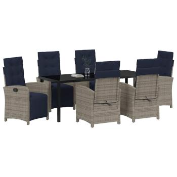 ARDEBO.de - 7-teiliges Garten-Essset aus grauem Poly Rattan