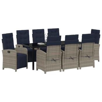9-teiliges Gartentischset in Grau aus Poly Rattan.