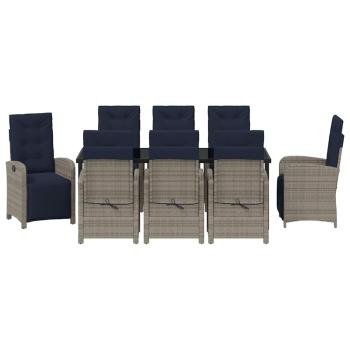 9-teiliges Gartentischset in Grau aus Poly Rattan.