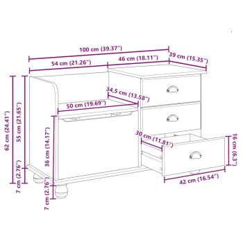 Flurbank mit Stauraum ASKIM Honigbraun 100x39x62 cm Kiefernholz