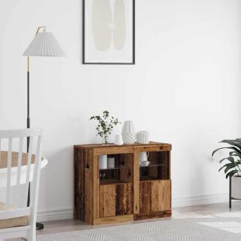 ARDEBO.de - Side Cabinets mit LED-Lichtern 2 Stück Altholz 41x37x67 cm