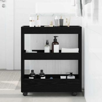 ARDEBO.de - schmaler Badezimmer-Schrank mit Rollen schwarze Eiche