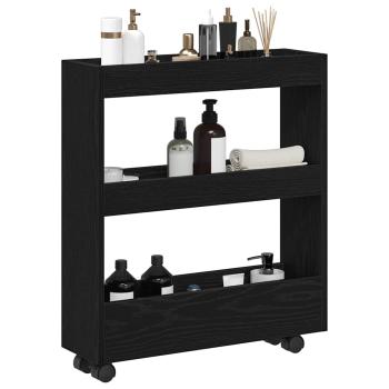 schmaler Badezimmer-Schrank mit Rollen schwarze Eiche