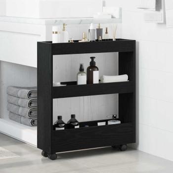 schmaler Badezimmer-Schrank mit Rollen schwarze Eiche