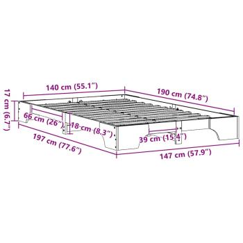 Bettgestell 140x190 cm aus massivem Kiefernholz