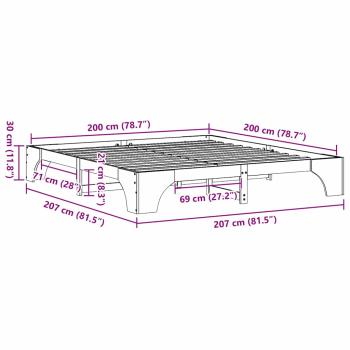 Bettgestell Wachsbrown 200x200 cm aus massivem Kiefernholz