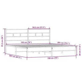 Metallbett ohne Matratze Sonoma-Eiche 193x203 cm