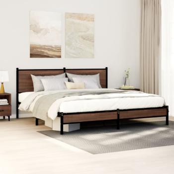 ARDEBO.de - Metallbett ohne Matratze Braun Eichen-Optik 183x213 cm