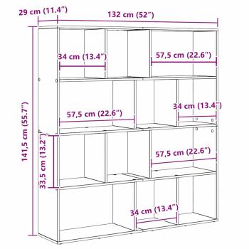 Bücherregal Schwarze Eiche 132 x 29 x 141.5 cm Holzwerkstoff