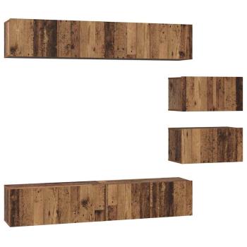TV-Schrank Set mit Regal Wandmontiert Sonstiges mit Speicher mit Tür 6 pcs Altholz Mittel Holzwerkstoff