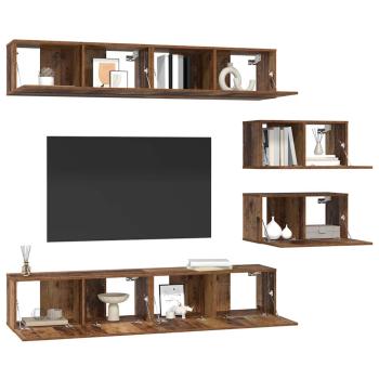 TV-Schrank Set mit Regal Wandmontiert Sonstiges mit Speicher mit Tür 6 pcs Altholz Mittel Holzwerkstoff