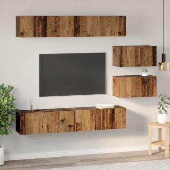 TV-Schrank Set mit Regal Wandmontiert Sonstiges mit Speicher mit Tür 6 pcs Altholz Mittel Holzwerkstoff