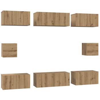 TV-Schrank Set mit Regal Wandmontiert Sonstiges mit Speicher 8 pcs Eiche handwerklich