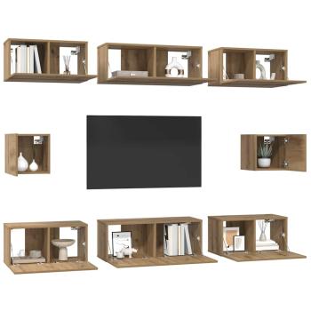 TV-Schrank Set mit Regal Wandmontiert Sonstiges mit Speicher 8 pcs Eiche handwerklich