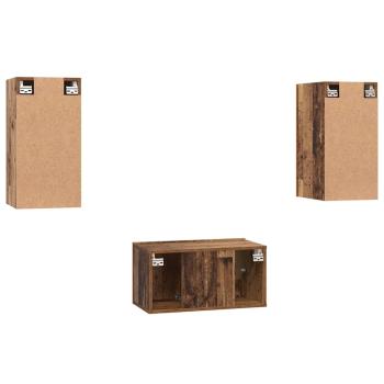 TV-Schrank-Set mit Regal Wandmontiert mit Speicher mit Tür 3 pcs Altholz 60 x 30 x 30 cm