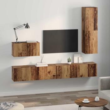 TV-Schrank Set mit Regal Wandmontiert Sonstiges mit Speicher mit Tür 4 pcs Altholz Mittel Holzwerkstoff